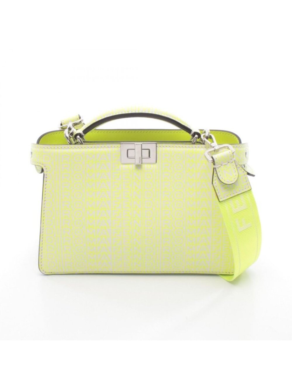 Fendi Handbag Peekaboo ISeeU X-Cross White Neon Yellow Leather